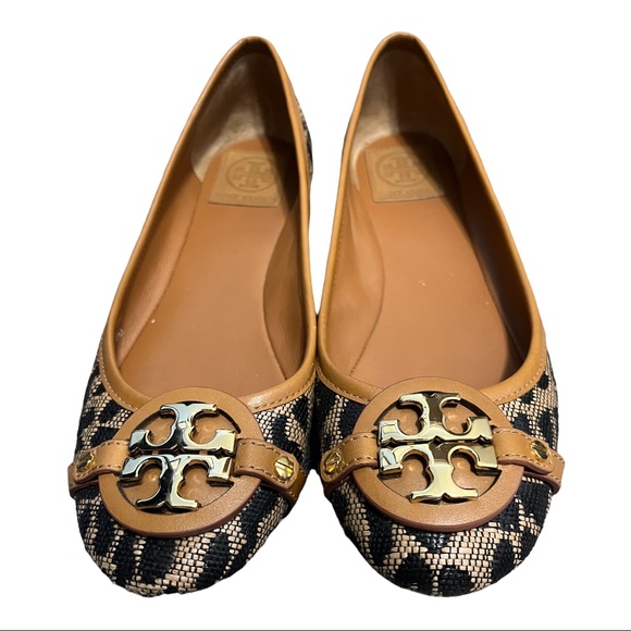 Tory Burch Shoes - Tory Burch Aaden Woven Cheetah Ballerina Flats w/ Gold Logo Size 8